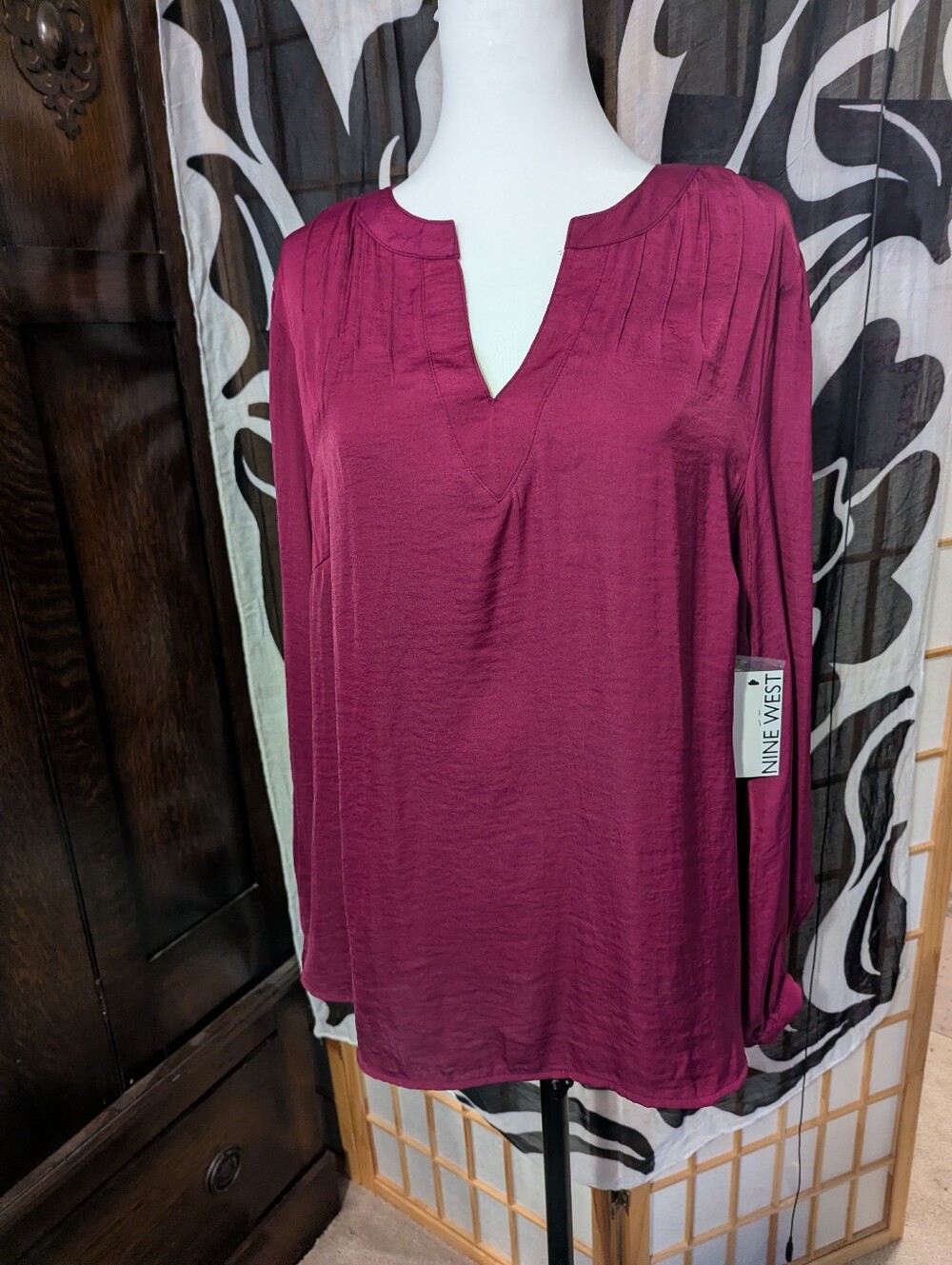 Nine West Magenta Satin Look Blouse